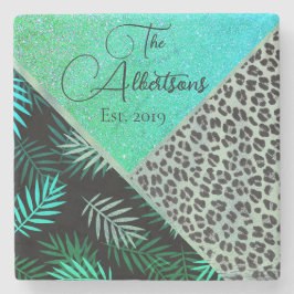 Posavasos De Piedra Purpurina Tropical Fern Leopard