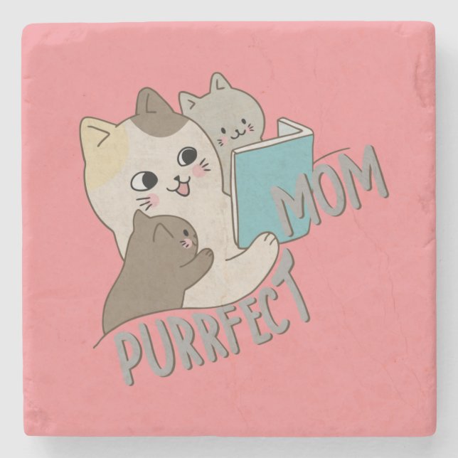 Posavasos De Piedra Purrfect Mom (Anverso)