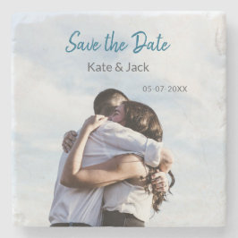 POSAVASOS DE PIEDRA QR DE ESCALA CLÁSICA AZUL BLANCA GUARDAR LA FECHA