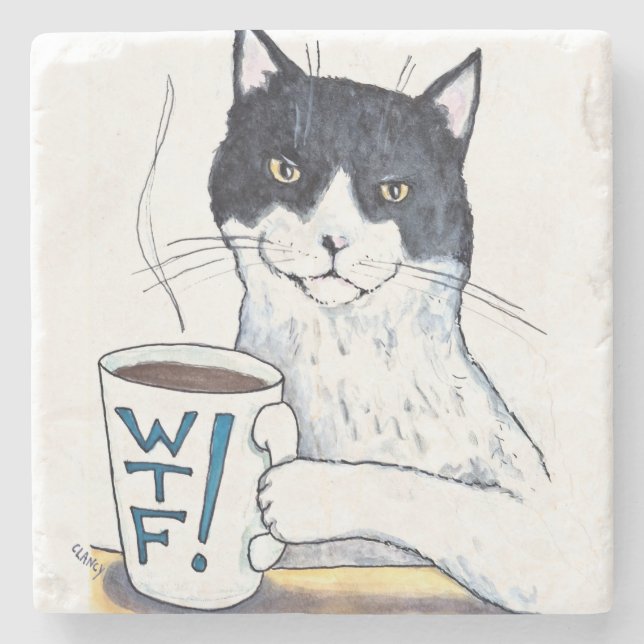 Posavasos De Piedra Qué coaster felino (Anverso)