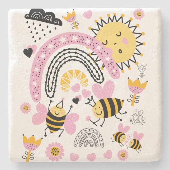 Posavasos De Piedra Queen BEES BFF, Baby Girl, Girly Gifts Pink (Anverso)