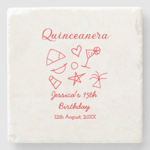 Posavasos De Piedra Quinceañera cumpleaños 15 rojo fiesta de playa árb