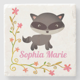 Posavasos De Piedra Raccoon con flores