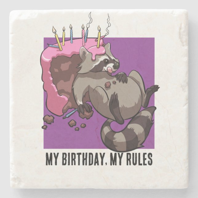 Posavasos De Piedra Raccoon divertido mi cumpleaños mis reglas Persona (Anverso)