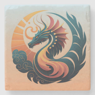 Posavasos De Piedra Radiancia mística: Emblema del dragón de sol