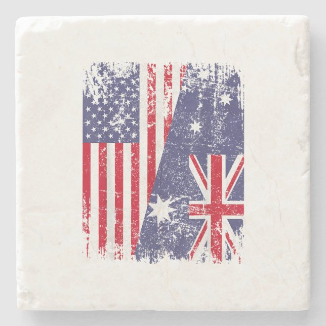 Posavasos De Piedra RAÍCES AUSTRALIANOS Bandera MEDIANO ESTADOUNIDENSE (Anverso)