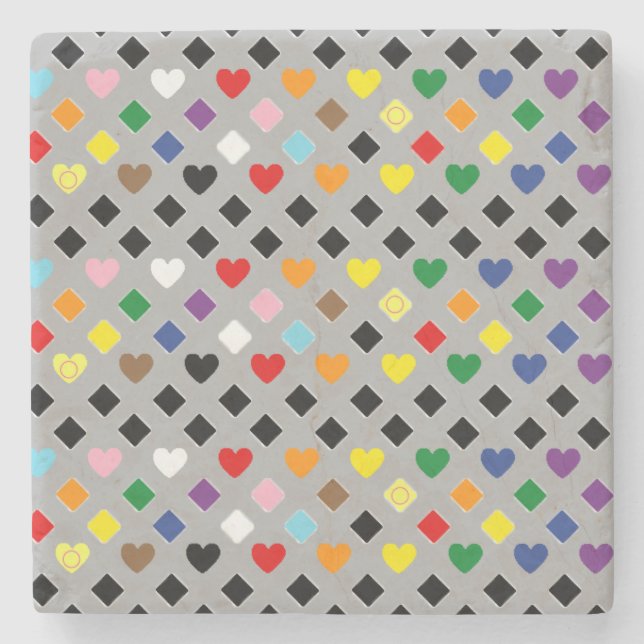 Posavasos De Piedra Rainbow Hearts (Anverso)