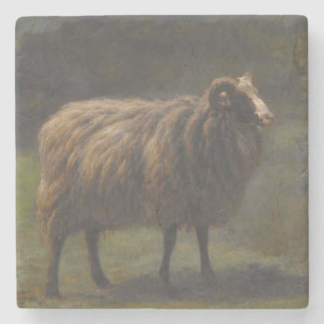 Posavasos De Piedra Ram (oveja de sexo masculino) en la granja (por Ro (Anverso)