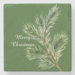 Posavasos De Piedra Rama de Pino Verde Navidad