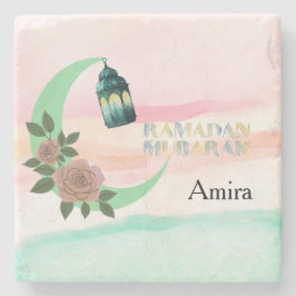 Posavasos De Piedra Ramadán en acuarela – Luna creciente