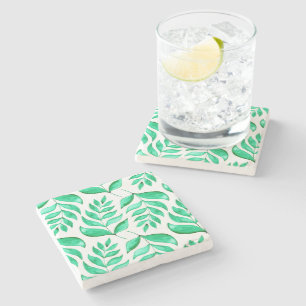 Posavasos De Piedra Ramas acuarelas simples - verde