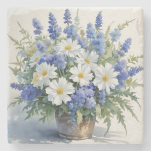 Posavasos De Piedra Ramo de Flores Acuarela Elegante
