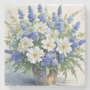 Posavasos De Piedra Ramo de Flores Acuarela Elegante