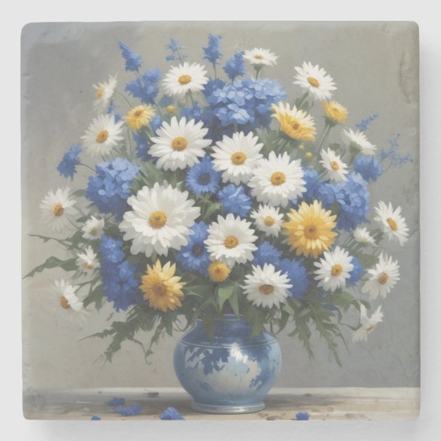 Posavasos De Piedra Ramo de Flores Elegante Acuarela (Anverso)