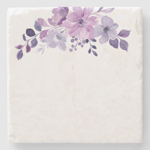 Posavasos De Piedra Ramo de flores púrpura acuarela