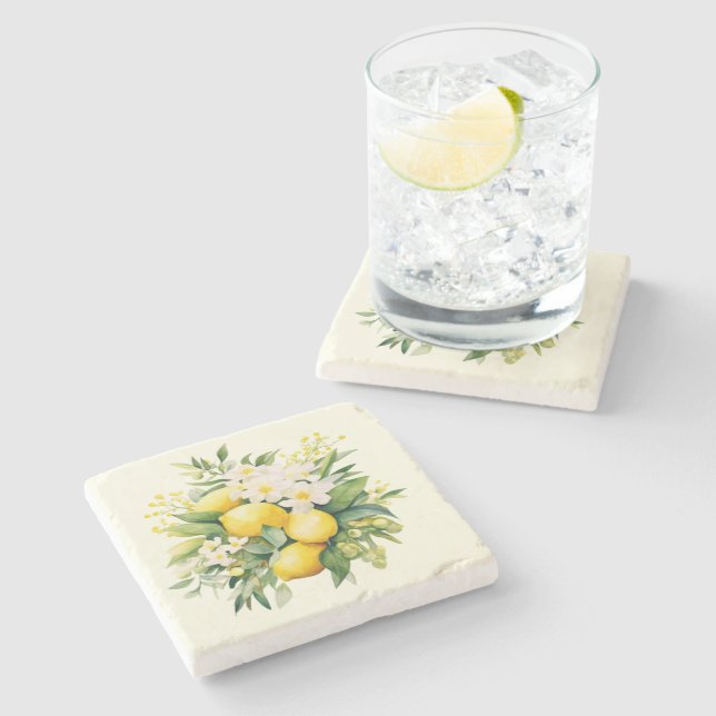 Posavasos De Piedra Ramo de limón con flores blancas (Lateral)