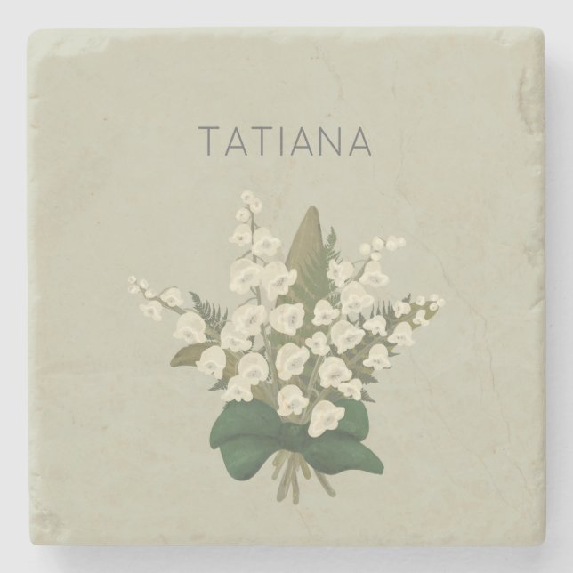 Posavasos De Piedra Ramo floral de lirio de los valles de mayo con nom (Anverso)