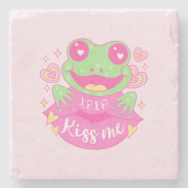Posavasos De Piedra Rana Cute Kisme - Xoxo (Anverso)