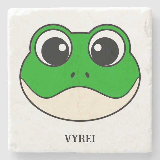 Posavasos De Piedra Rana Cute Sonriente (Anverso)