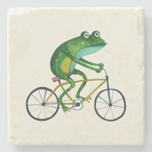 Posavasos De Piedra Rana En Bicicleta
