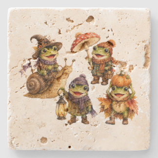 Posavasos De Piedra Ranas Divertidas de Otoño