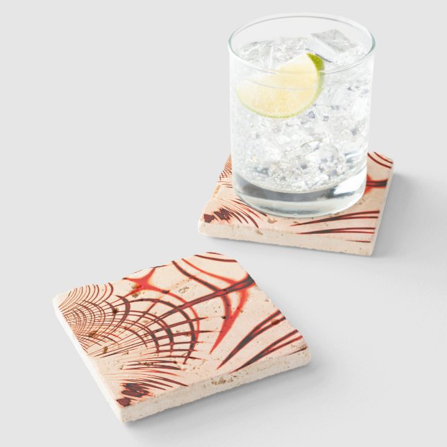 Posavasos De Piedra Rasgos curvos rojos cruzados con efecto envejecido (Lateral)