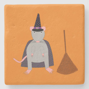 Posavasos De Piedra Rata de bruja de Halloween y sala