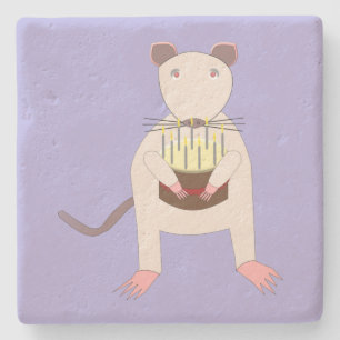 Posavasos De Piedra Rata siamesa con pastel de cumpleaños