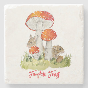 Posavasos De Piedra Ratones de bosque y hongos