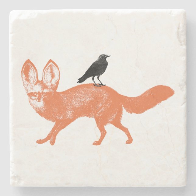 Posavasos De Piedra Raven Se Sienta En Fox (Anverso)