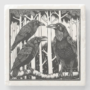 Posavasos De Piedra Raven y sus hijos en los árboles