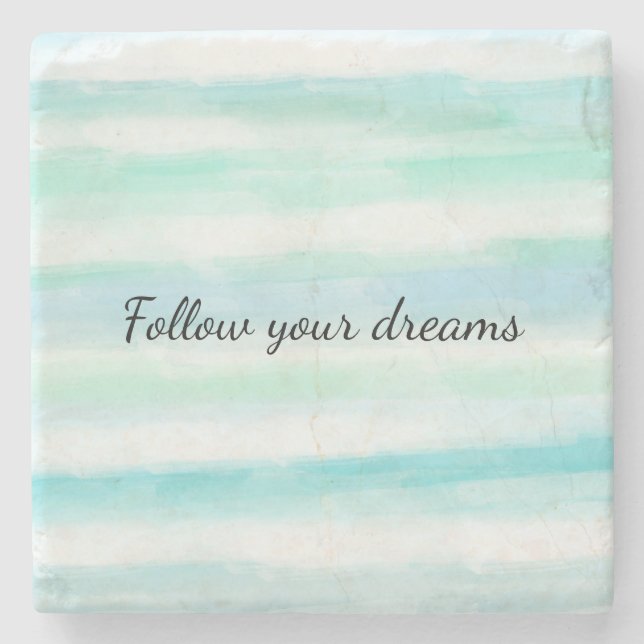 Posavasos De Piedra Rayas acuáticas blancas azul Aqua Mint (Anverso)