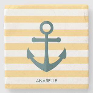 Posavasos De Piedra Rayas amarillas y ancla azul