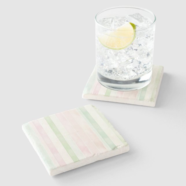 Posavasos De Piedra Rayas Blancas Rosa Menta (Lateral)