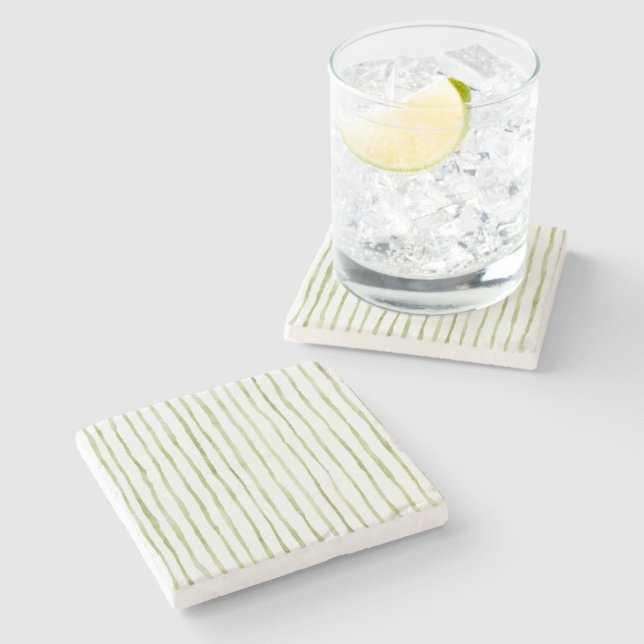 Posavasos De Piedra Rayas Blancas Verdes (Lateral)