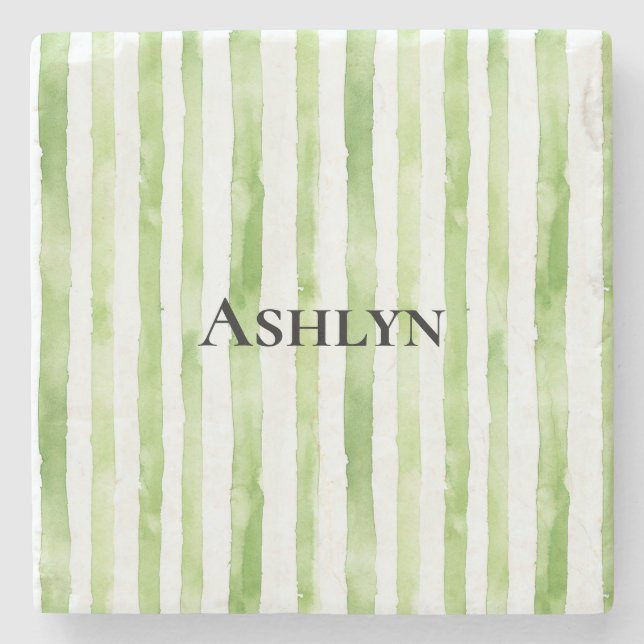 Posavasos De Piedra Rayas blancas verdes tropicales (Anverso)