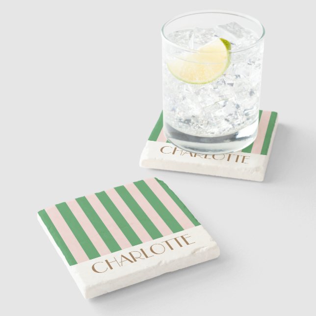 Posavasos De Piedra Rayas Coloridas Vibrantes Verde Boda de Moda (Lateral)