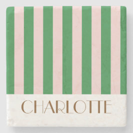 Posavasos De Piedra Rayas Coloridas Vibrantes Verdes Boda Moderna