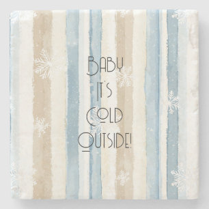 Posavasos De Piedra Rayas Copos de Nieve Navidad Azul Beige Crema