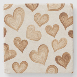 Posavasos De Piedra Rayas Corazones Crema Marrón