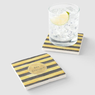 Posavasos De Piedra Rayas de abeja negras amarillas doradas
