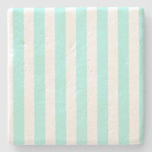 Posavasos De Piedra Rayas de caramelo blanco y turquesa