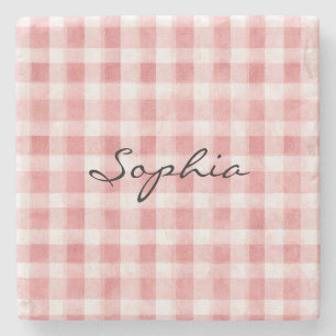 Posavasos De Piedra Rayas de Cuadro Blancas Rosa Suave Femenina  