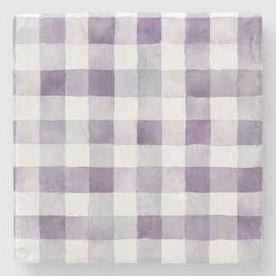 Posavasos De Piedra Rayas de Cuadro Escocés Blanco Morado