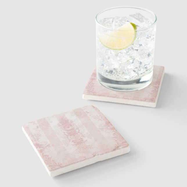 Posavasos De Piedra Rayas de Damasco blancas y rojas en satén (Lateral)