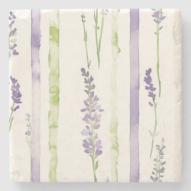 Posavasos De Piedra Rayas de lavanda Floral   (Anverso)