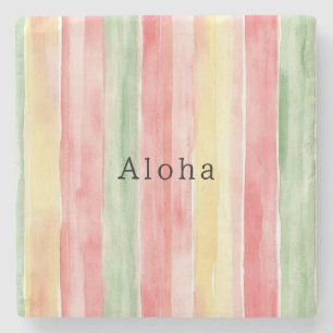 Posavasos De Piedra Rayas de menta rosadas amarillas Aloha