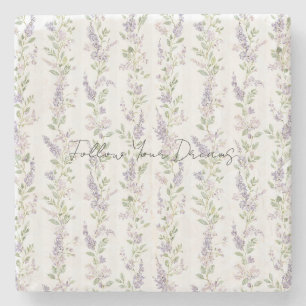 Posavasos De Piedra Rayas Florales Blancas Lavanda