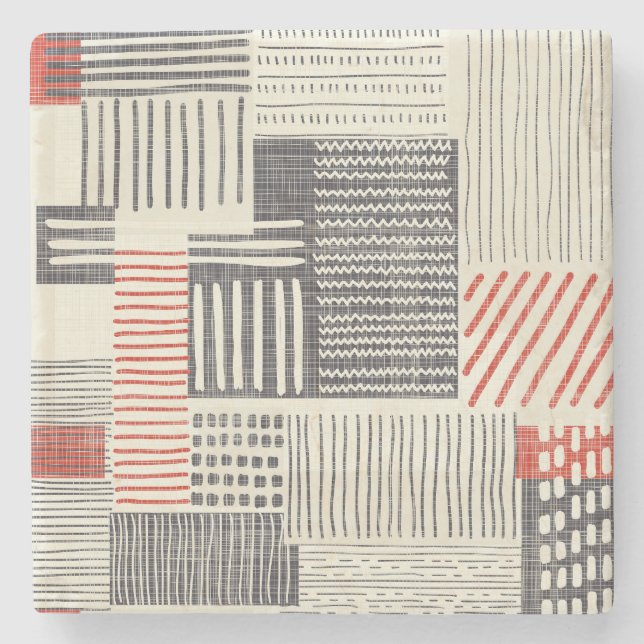 Posavasos De Piedra Rayas geométricas dibujadas a mano, patrón ininter (Anverso)