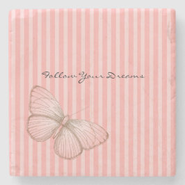 Posavasos De Piedra Rayas rosadas con mariposa